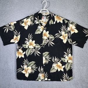 Hilo‎ Hattie Hawaiian Shirt Mens 2XL XXL Black Floral Button Up Tropical Camp